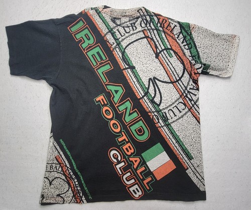 T-shirt vintage Irlanda Football Club uomo L made USA punto singolo stampa all over - Foto 7 di 8