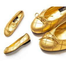 Vintage 1980s 80s Ballet Flats Metallic Gold Leather NWT Quilted Shoes 6