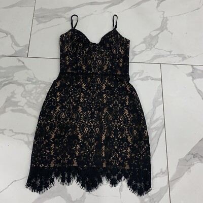 For Love and Lemons XS Black Vika Corset Mini Dress Black Lace Overlay Bodycon