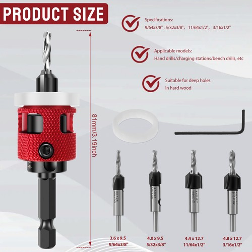 Countersink Drill Bit Set Sturdy Countersink Bit Set Versatile Wood/ - Picture 6 of 11