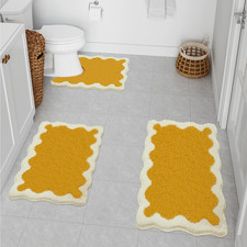 Uphome Yellow Bathroom Rugs Set Scalloped Non-Slip Cute Bathroom Mats Sets 3