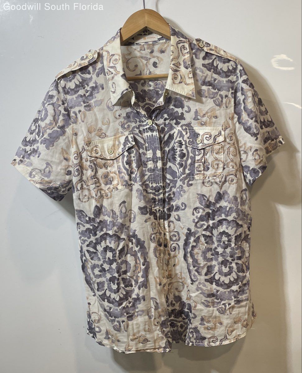 Authentic Tory Burch Womens Multicolor Floral Cotton Button-Up Shirt Size 14