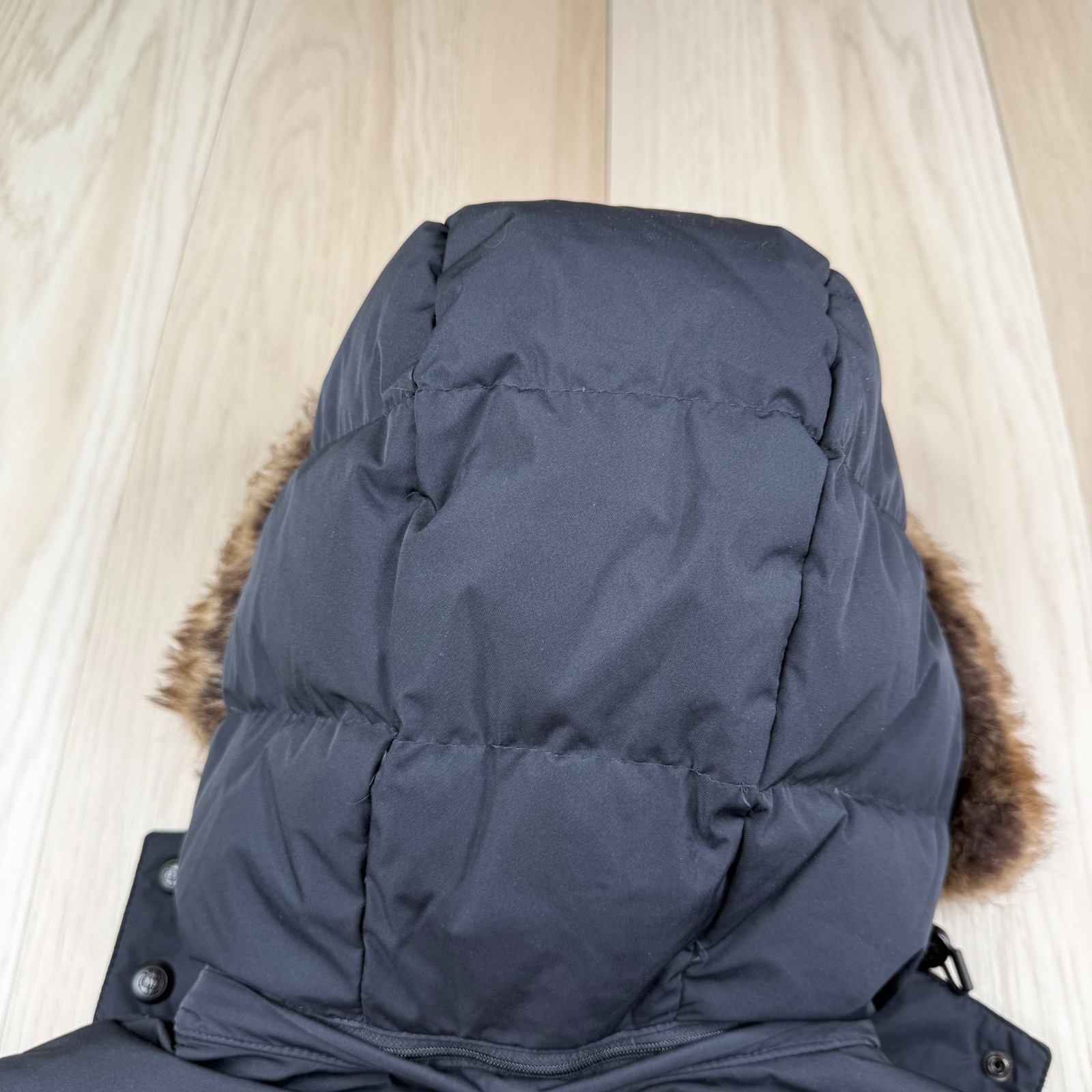 Massimo Dutti Mens Navy Blue Down Feather Fur Trim Hooded Parka Jacket Size XL thumbnail 7