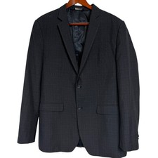 Banana Republic Mens 44L Tailored Fit Blazer Charcoal Grey Plaid Sport Coat