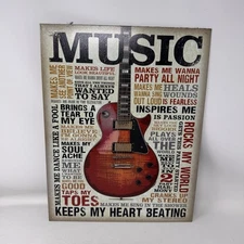 MUSIC Inspires Me Keeps My Heart Beating, Guitar Metal Tin Sign Woman/Man Cave