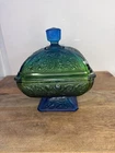 Vintage Mid Century Jeanette Glass Green Candy Dish With Lid
