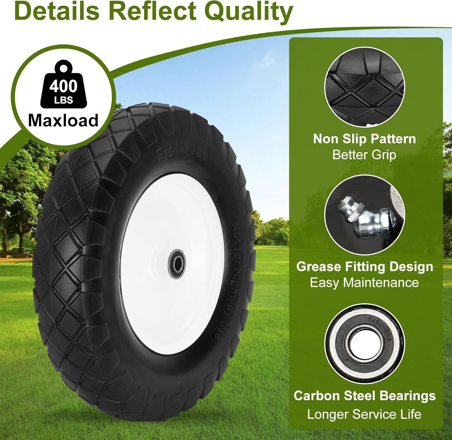 Upgraded 16" Flat Free Wheelbarrow Wheels and Tires, 4.80/4.00-8 Solid Wheelb...