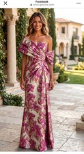 Jacquard Assymetrical Mermaid Fuchsia Formal floral dress size 12