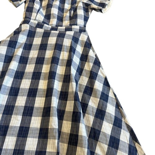 Vestido Adelyn Rae Hombro Descubierto Guinga Cuadros Recorte Espalda Línea A Talla Mediana Nuevo con Etiquetas - Imagen 5 de 12