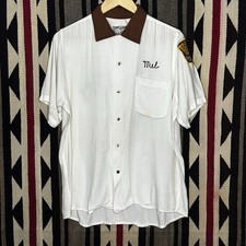 king louie bowling shirt 60s Chain Stitched Sz M White Brown SS USA Made Rare
