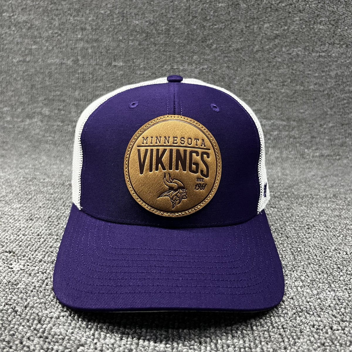 47 Brand Minnesota Vikings Trucker Hat Purple White EST 1961 Patch Adjustable
