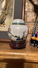Chinese Cloisonné Ginger Jar with Red Floral Scroll on White Ground — listing 2