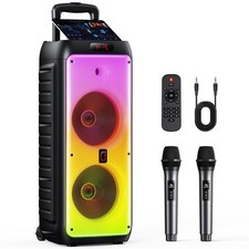 Portable Rolling Party Speaker Dual Wireless Mics RGB Echo Record TWS Karaoke