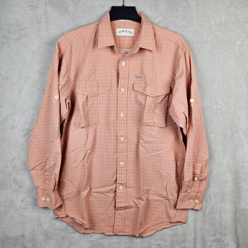 Camisa de pesca Orvis para hombre naranja a cuadros abotonada manga larga ventilada talla MT - Imagen 1 de 16