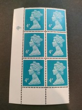 GB QEII 1986 4p greenish blue. SGX1002. Cylinder number Q1 no dot. MNH blk of 6