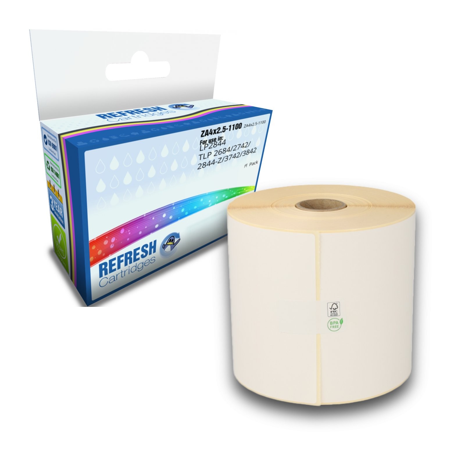 Refresh Cartridges Value Pack ZA4x2.5-1100 Compatible With Zebra LABEL Printers