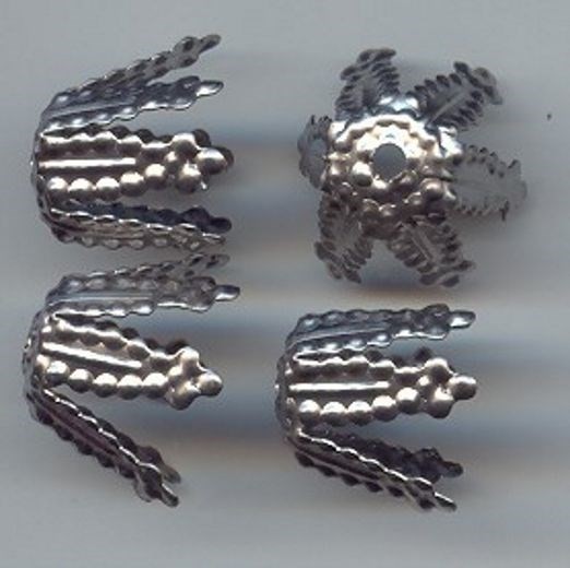12 Vintage Steel Silver Dimpled Thimble Crown Fancy Bead Caps - DIY Jewelry 2458
