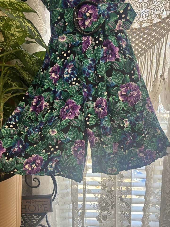 Mono tropical vintage años 80 floral con cinturón mono Cottagecore años 90 Foto 3 de 4