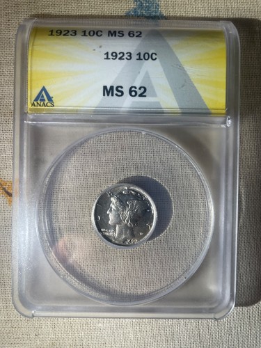 1923 Mercury Dime : ANACS MS62 Bright White