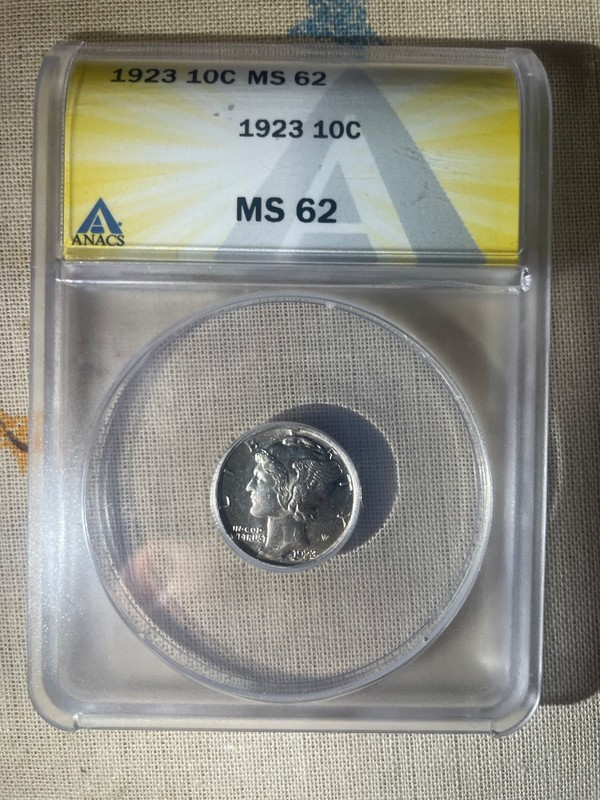 1923 Mercury Dime : ANACS MS62 Bright White