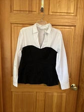 New York and Company Women's Blouse Black and White Layered Size XL V-neck
