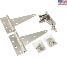 Stainless Steel Gate Hardware Kit with T-Hinges Adjustable Latch, 2" x 5.75"