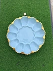 Vintage Fire King Delphite Blue Milk Glass Deviled Egg Plate with Gold Trim