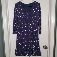 Talbots Petite Womens 8 Dress Navy Blue Heart  Ruffle Faux Wrap A-Line Stretch