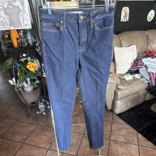 Lands' End Women's Tall Blue Denim Jeans Solid 5-Pocket Zip Button Closure
