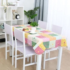 Vinyl Tablecloth Rectangle 41" x 60" Plaid Flower Pattern  Water 