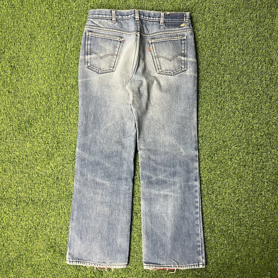 Vintage 80s Fleece Lined Levis 517 Orange Tab Jeans Size 33x30 Bootcut USA Red - Image 3 of 4