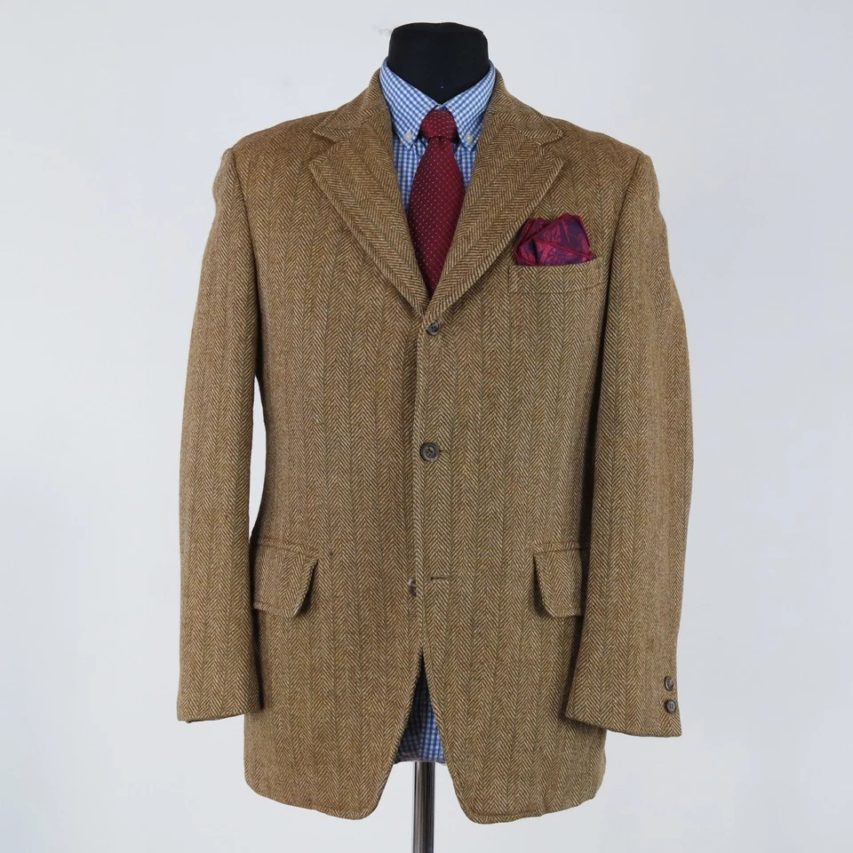 Men Herringbone Tweed Jacket 40R UK Size JOS.A.BANK Brown Wool Sport Coat Blazer - Image 4 of 4