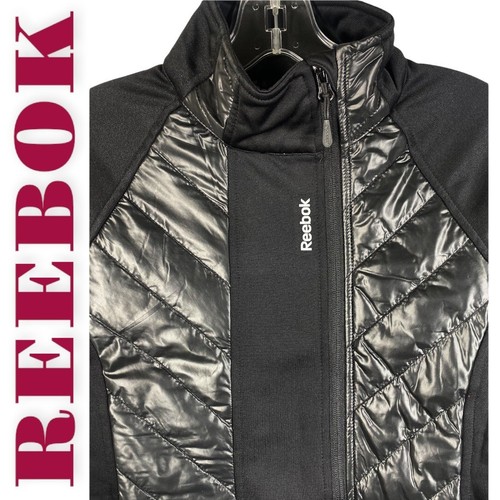 Neu ohne Etikett Reebok schwarz dehnbar gesteppt Stehkragen durchgehender Reißverschluss Lagenlook Jacke, Small - Bild 4 von 10