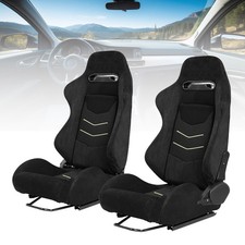 Pair Universal Reclinable Back Bucket Racing Seats Black Wslider 36x17x21 Pair Universal Reclinable Back Bucket Racing Seats Black Wslider 36x17x21