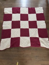 Vintage Quilt Crochet Blanket Granny Square Afghan Throw Burgundy Ivory 52X 49