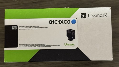 NEW Genuine Lexmark 81C1XC0 CYAN 16K Toner for CX735 Unison Factory Sealed - Afbeelding 2 van 6
