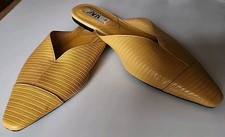 Zara Low-cut Leather Mules Sz 8.5 EUR 39 Yellow Snake-Texture
