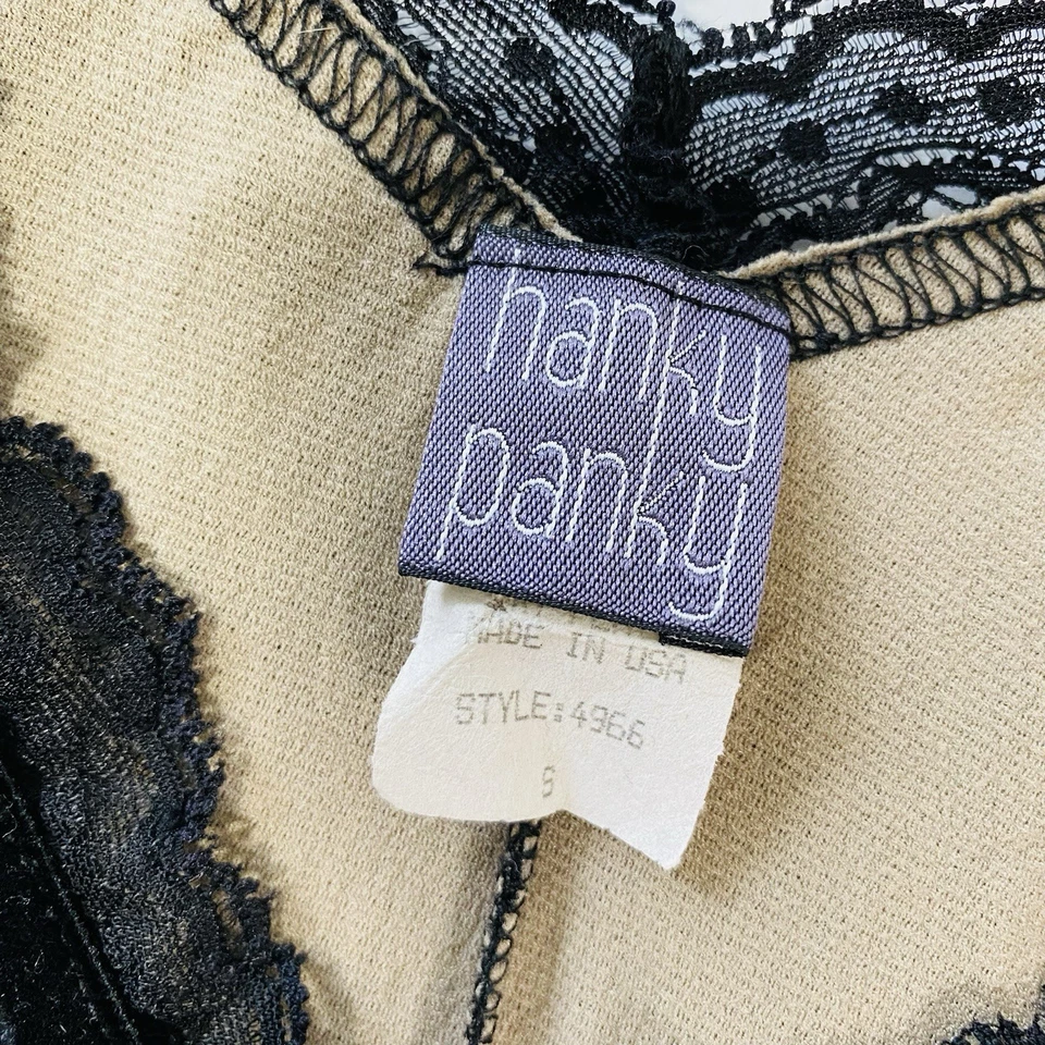 Top de encaje vintage Hanky Panky talla pequeña negro beige años 90 Witchy Whimsigoth  Foto 4 de 4