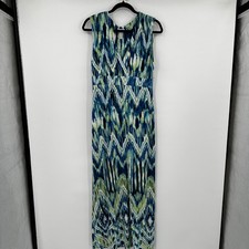 Chicos Maxi Dress Blue Green Abstract Print Sleeveless V Neck Size 1 Medium