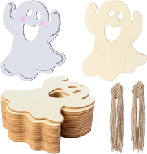 Ghost Wooden Halloween Blank Wood with Twines Art Unfinished Ornaments for... 