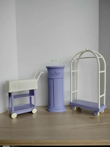 Vintage Barbie Grand Hotel Parts LOT 3pc Luggage Cart, Room Service & Podium