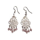 Silver Filigree Chandelier Dangling Earrings With Pink Quartz Beads 2.5in Long — photo 1