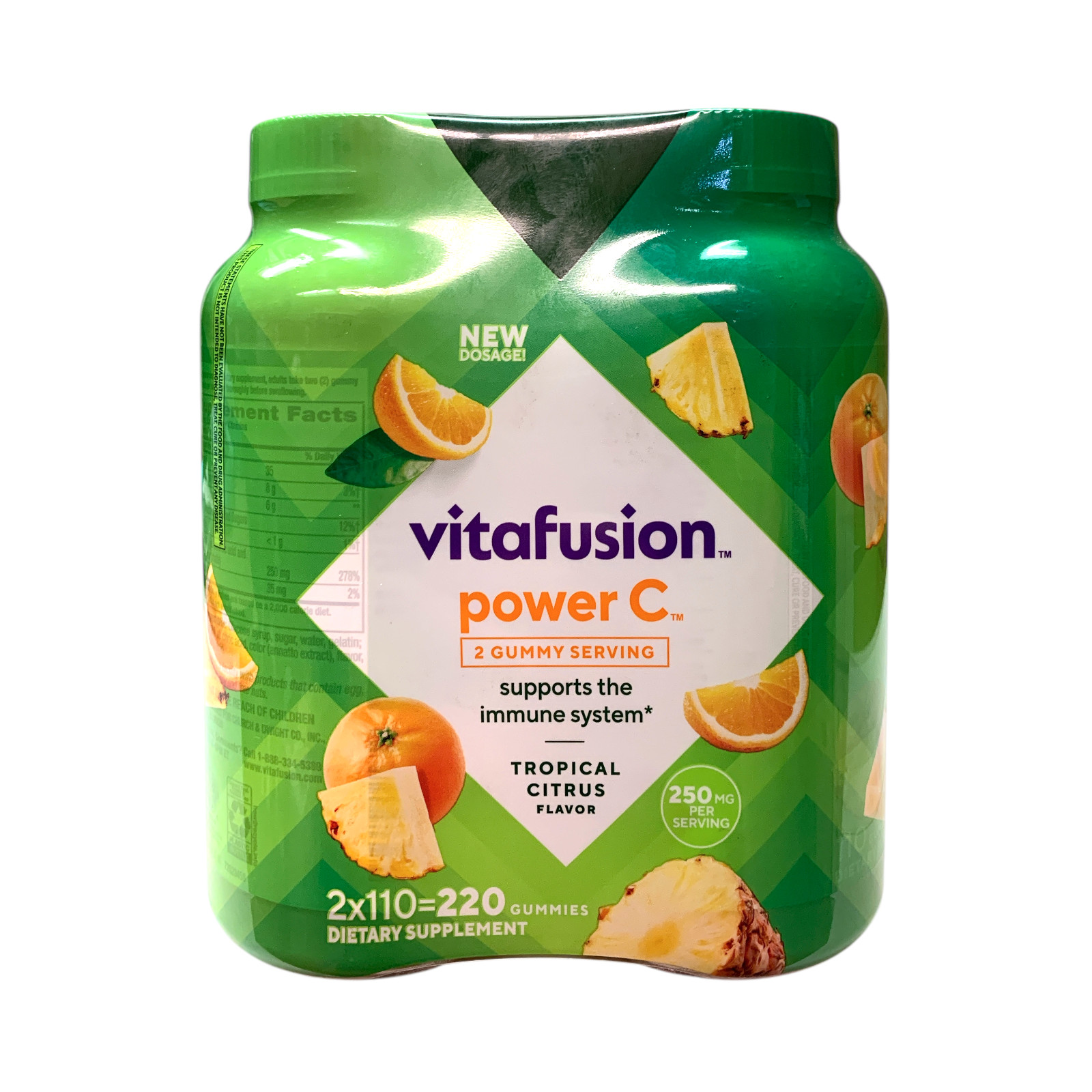 витаминные жевательные резинки vitafusion Power C 250 мг, тропические цитрусовые (2 упаковки по 110 штук)