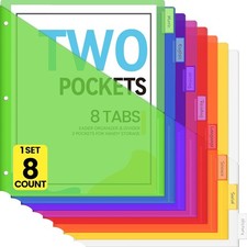 8 Count Dividers with Pockets, Binder Dividers with tabs Binder Dividers for 3