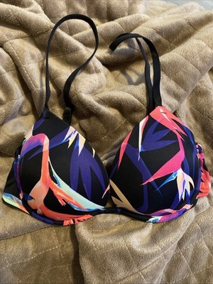 PINK VICTORIA S SECRET WEAR EVERYWHERE SUPER PUSH-UP BRA TROPICAL PRINT SIZE 32C