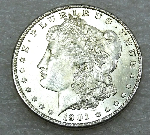 1901 O Morgan Silver Dollar BU Frosty Bright coin in saflip #N343