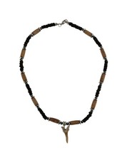 Shark Tooth Necklace With Black  Brown Coconut Shell Beads 18"