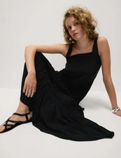 Marks & Spencer Womens Black Viscose Midaxi Tiered Midi Women Dress - M&S