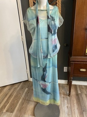 Breeze by Dorothy Schoelen Wearable Art Mesh Skirt & Top Crane Vintage Y2K