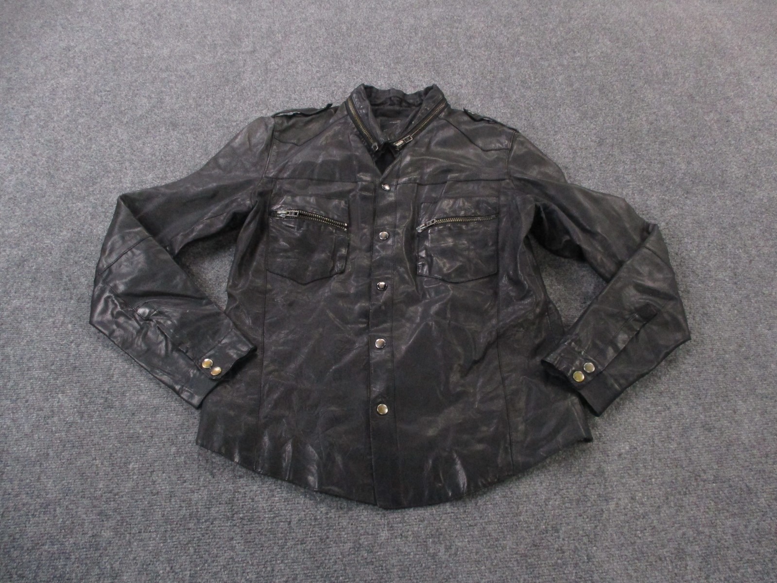 Allsaints Leather Jacket Mens M Black Biker Heavy Lined Classic Outdoors Trucker